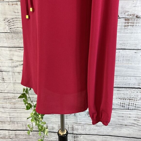 Michael Kors Tunic Blouse size Extra Small Dark Pink Crepe Ruffles Studs Bow Tie - Picture 12 of 15
